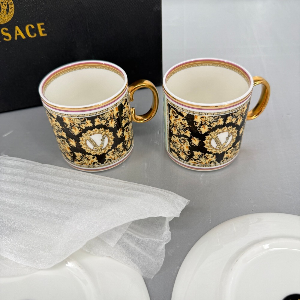 Versace Rosenthal Barocco Medusa Espresso Cup Saucer Spoon Set of 2 with Box - Picture 4 of 7